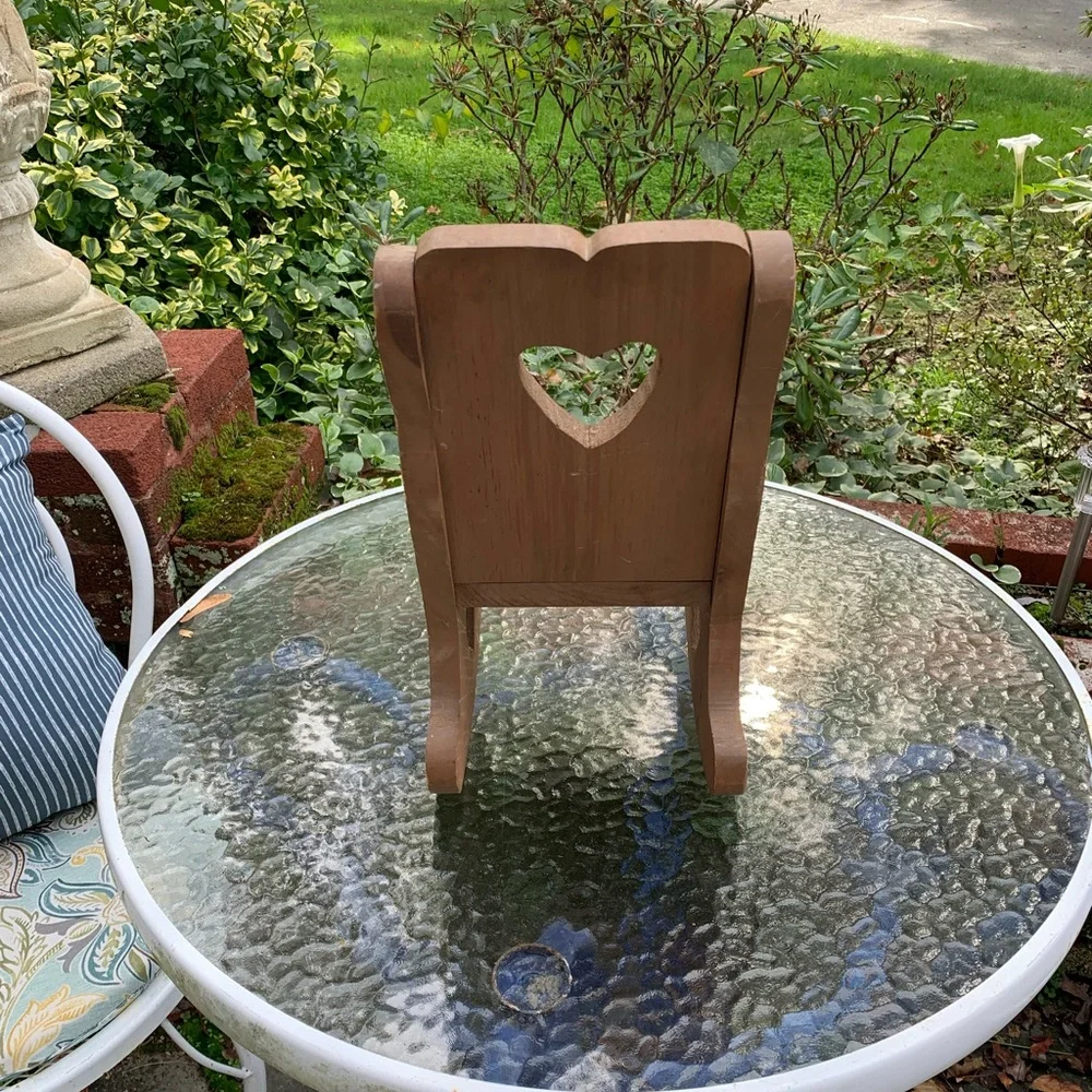Vintage Wooden Doll Rocking Chair with Heart Cutout